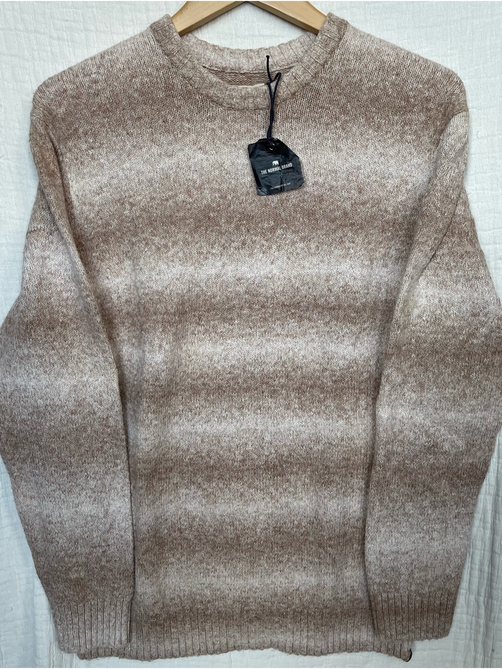 The Normal Brand Men's Ombre Striped Crewneck Sweater Tan Brown NWT L